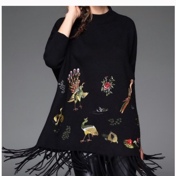 Keyingyi Embroidered Cashmere Blend Fringe Sweater - Picture 2 of 7